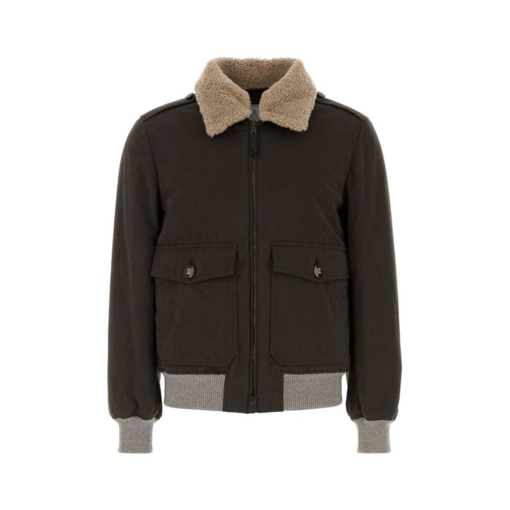 Brunello Cucinelli Men Dark Brown Cotton Blend Bomber Jacket